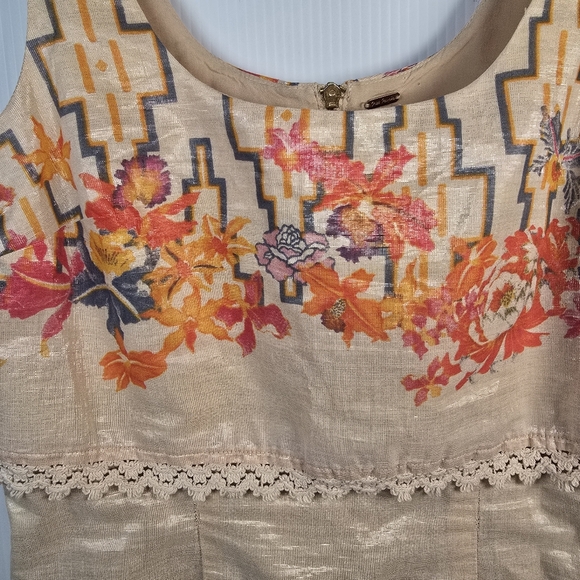 Free People Floral "The Big Bang" Metallic Aztec Mini Sleeveless Dress Size 6/Sm - Picture 6 of 16
